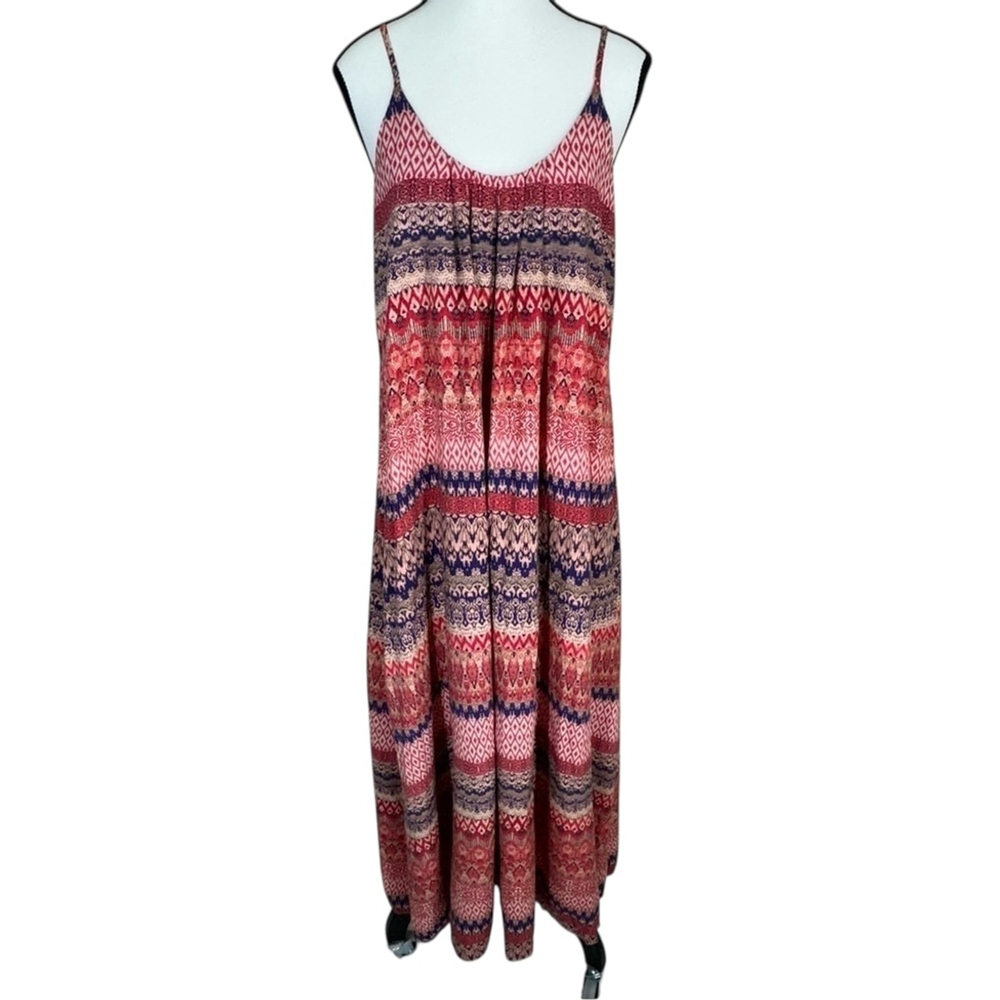 Marina Luna Maxi Dress S Red Boho Spaghetti Strap Summer Beach Cottage Vacation - Picture 2 of 10